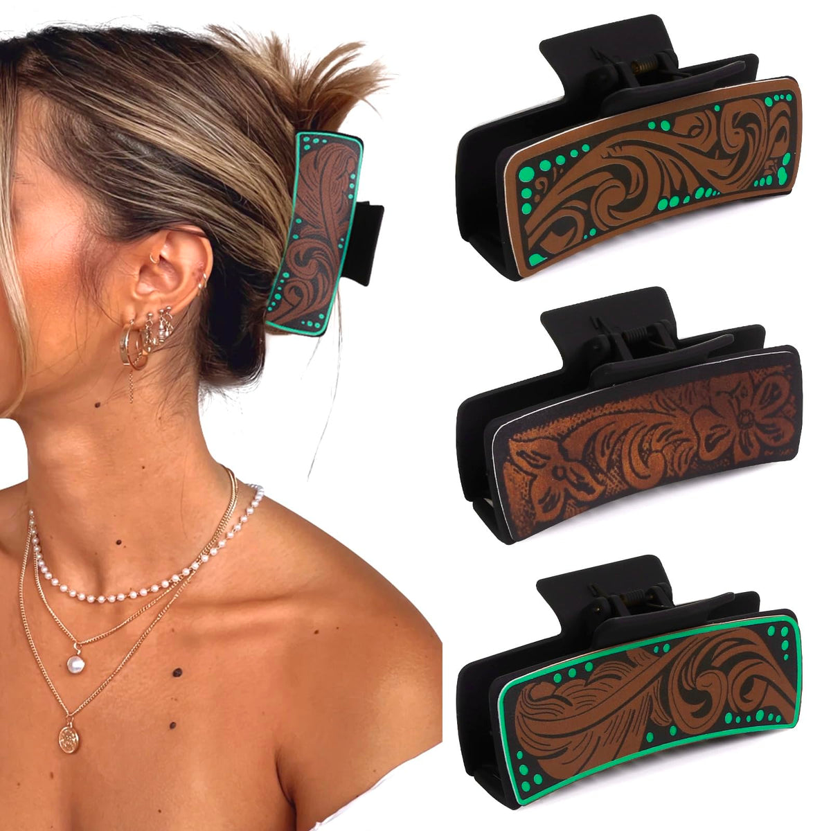 Tobeffect sunflower leather clip showcases decorative details for a fashionable ponytail