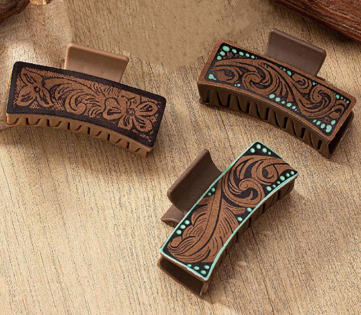 Tobeffect western hair clip in turquoise leather secures thick hair with stylish flair