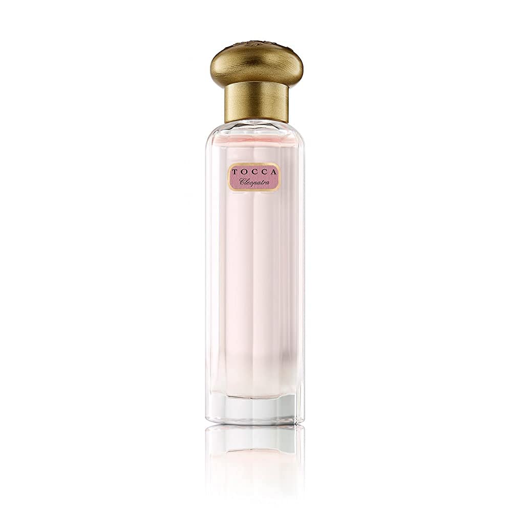 Tocca Cleopatra bottle closeup highlighting glass and warm tones for gifting.
