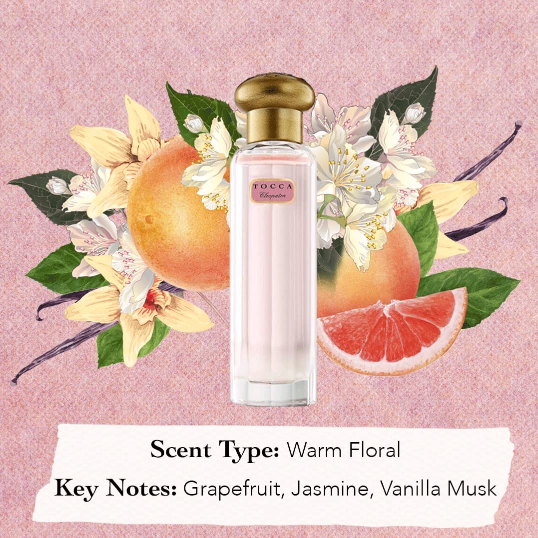 Tocca Cleopatra perfume on styled vanity inspires daily fragrance rituals.