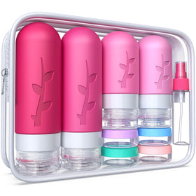 Tocelffe 18-pack travel bottles set for organized toiletries on trips.