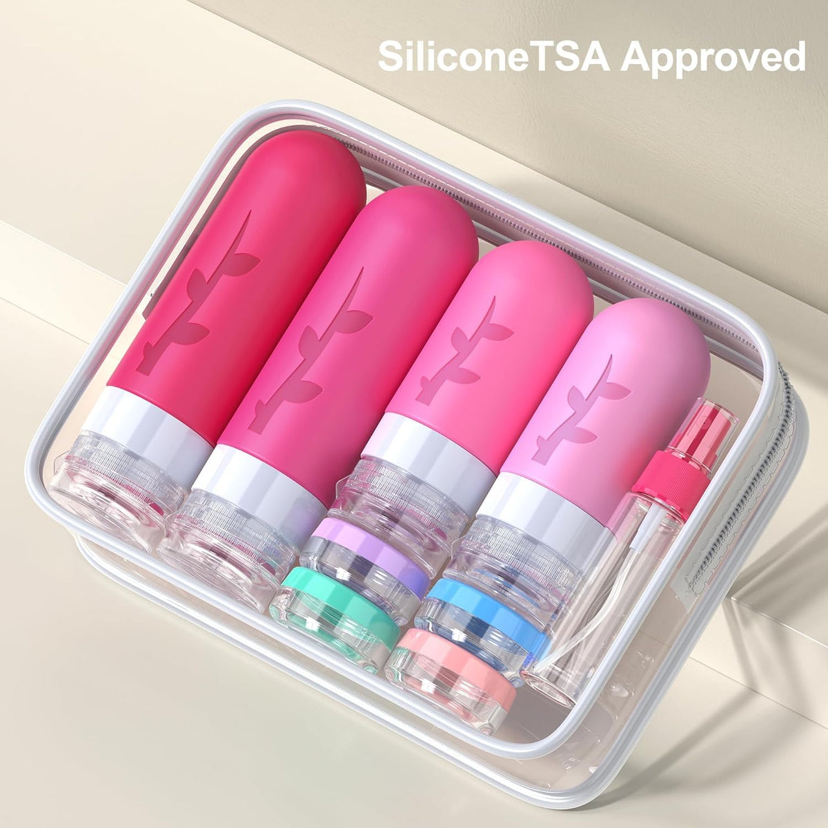 Tocelffe silicone bottles 3oz with secure caps for leak-free baggage.