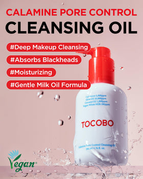 TOCOBO Calamine powder closeup highlighting oil absorption and pore purification.