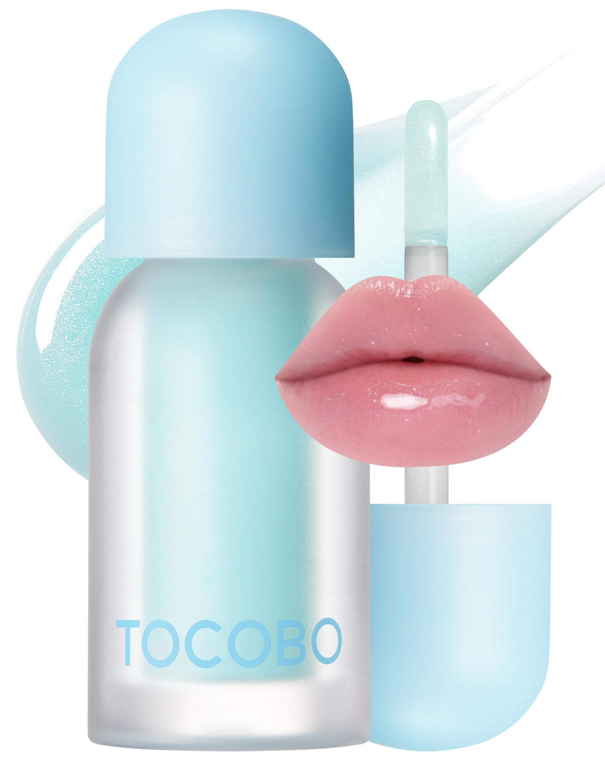 TOCOBO Glam Max Lip Oil 00 Frozen Berry bottle pour shows extreme plump and icy shimmer.