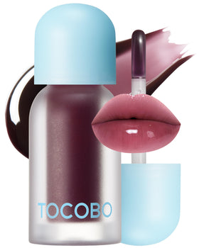 TOCOBO Juicy Berry Lip Oil bottle showing deep berry color and vegan formula