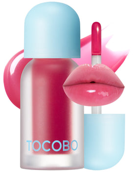 TOCOBO Juicy Berry Lip Oil bottle delivers vegan hydration with glassy shine.