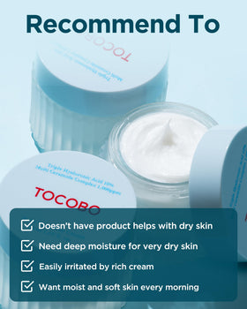 TOCOBO Melting texture cream in hand suggests fast-absorb, non-greasy feel