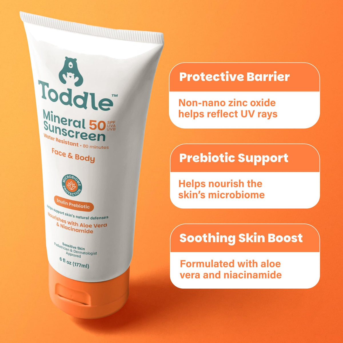 Toddle sunscreen applied to face and body for easy daily protection