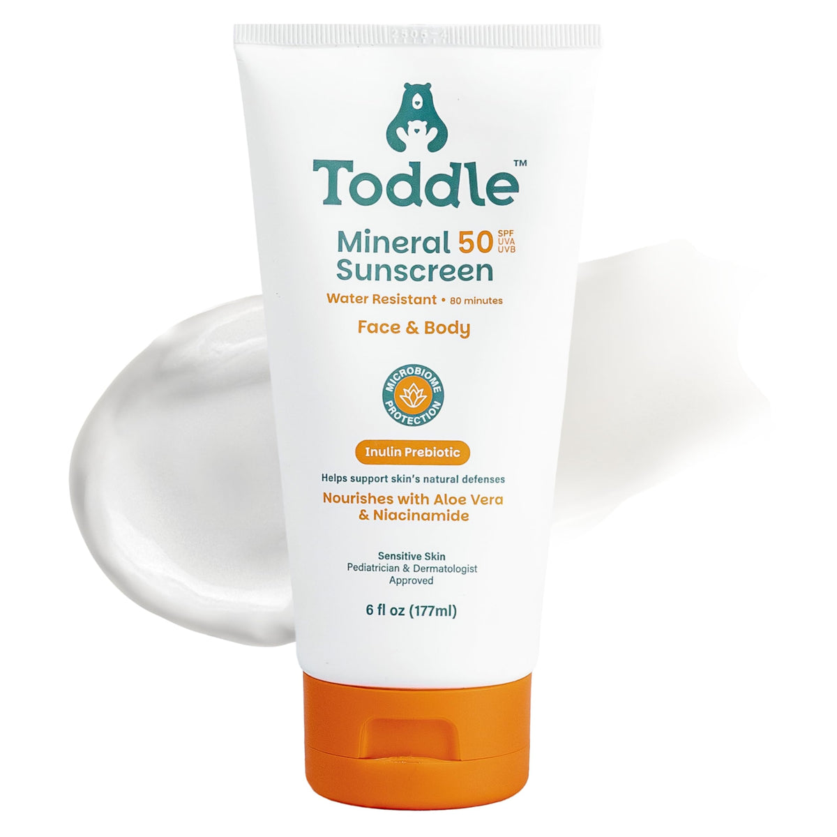 Toddle Prebiotic Mineral Sunscreen bottle front with reef-safe protection for kids