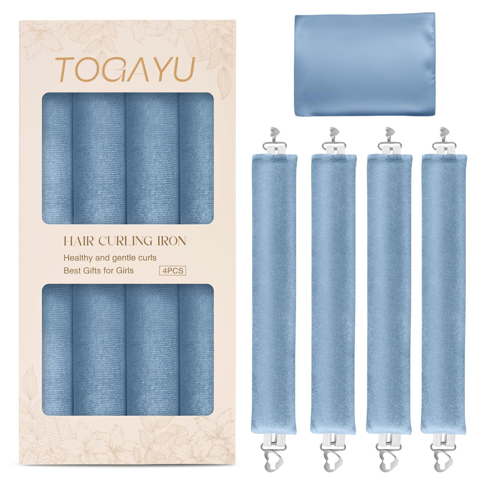Togayu heatless curls overnight set blue roller close-up, plush velvet for comfortable snag-free sleep.