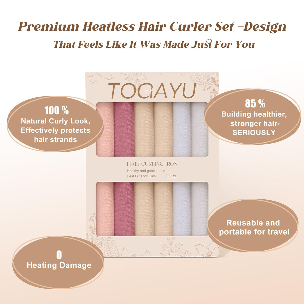 Togayu soft beige curlers in use deliver comfortable overnight curling.