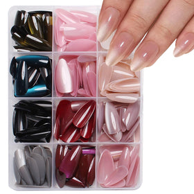 TOGZOM cat-eye press-on nails in almond shape with 12 glitter colors for at-home glam
