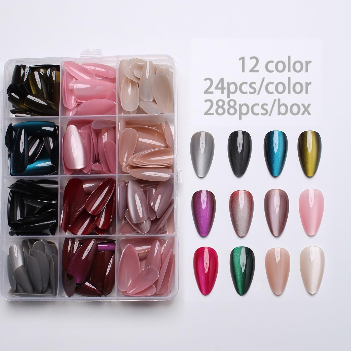 TOGZOM glitter cat-eye press-ons, medium almond shape, quick salon-like manicure