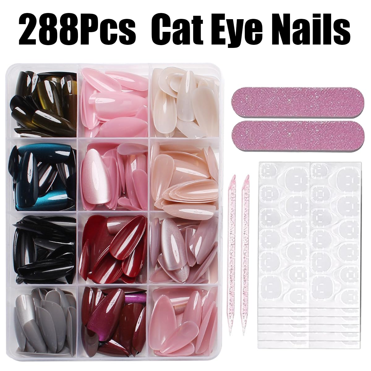 TOGZOM press-on nails kit with 288 pieces and 12 sizes for precise fit