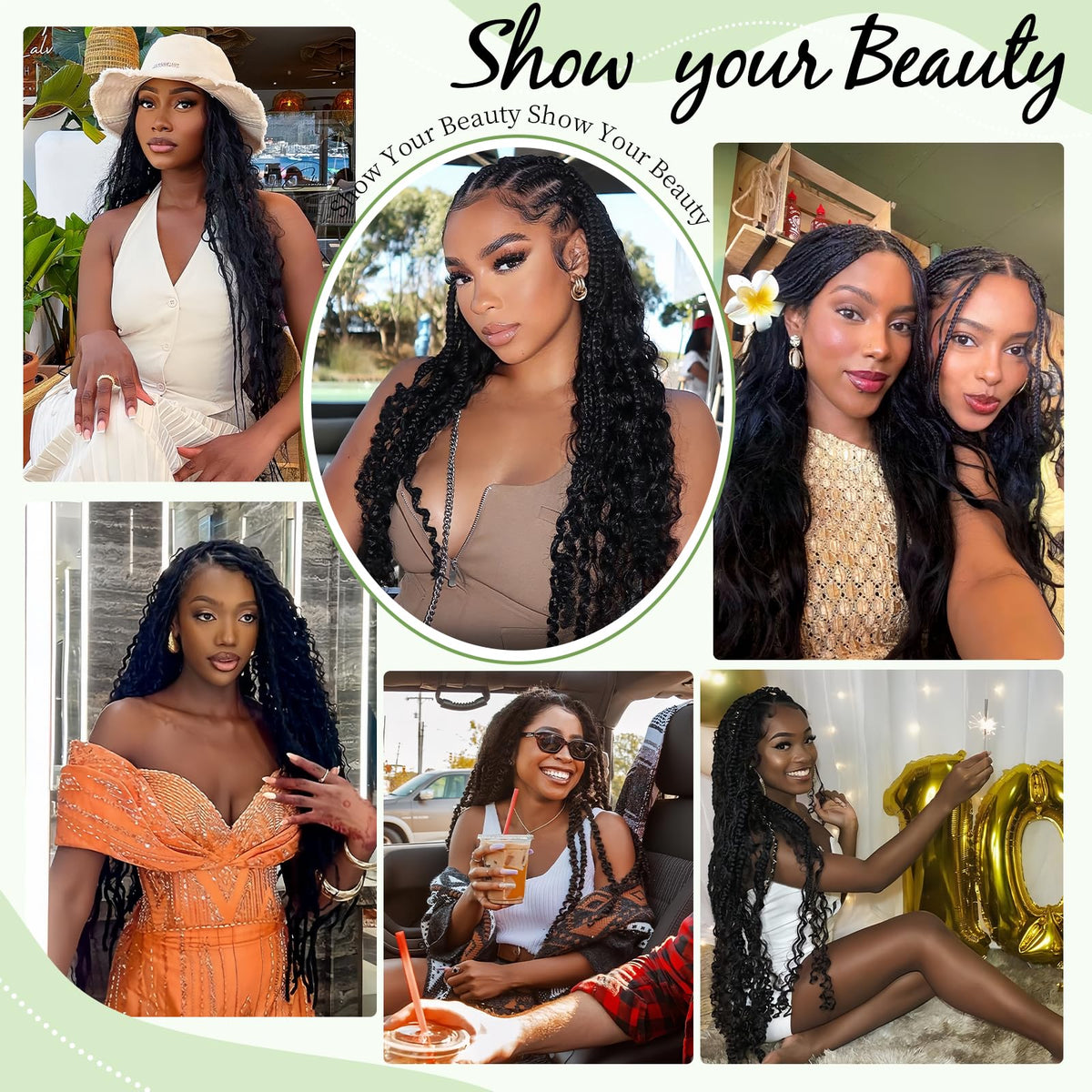 TOIJOI festival-ready boho braids on model with glossy finish