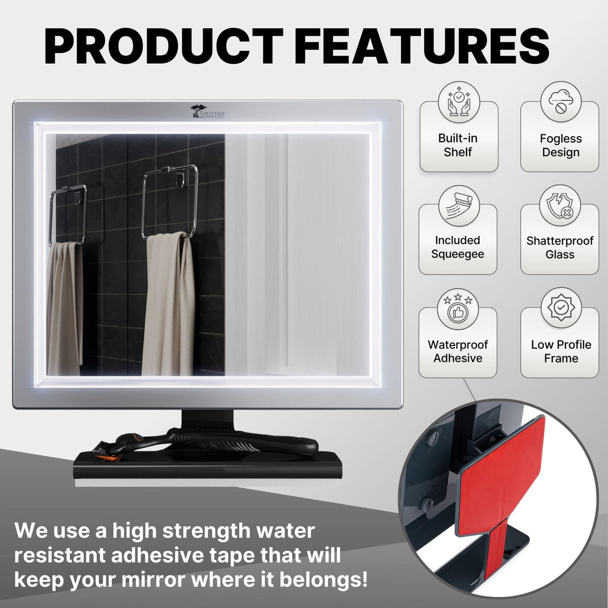 ToiletTree Deluxe adjustable-angle shower mirror helps you find the perfect shave stance.