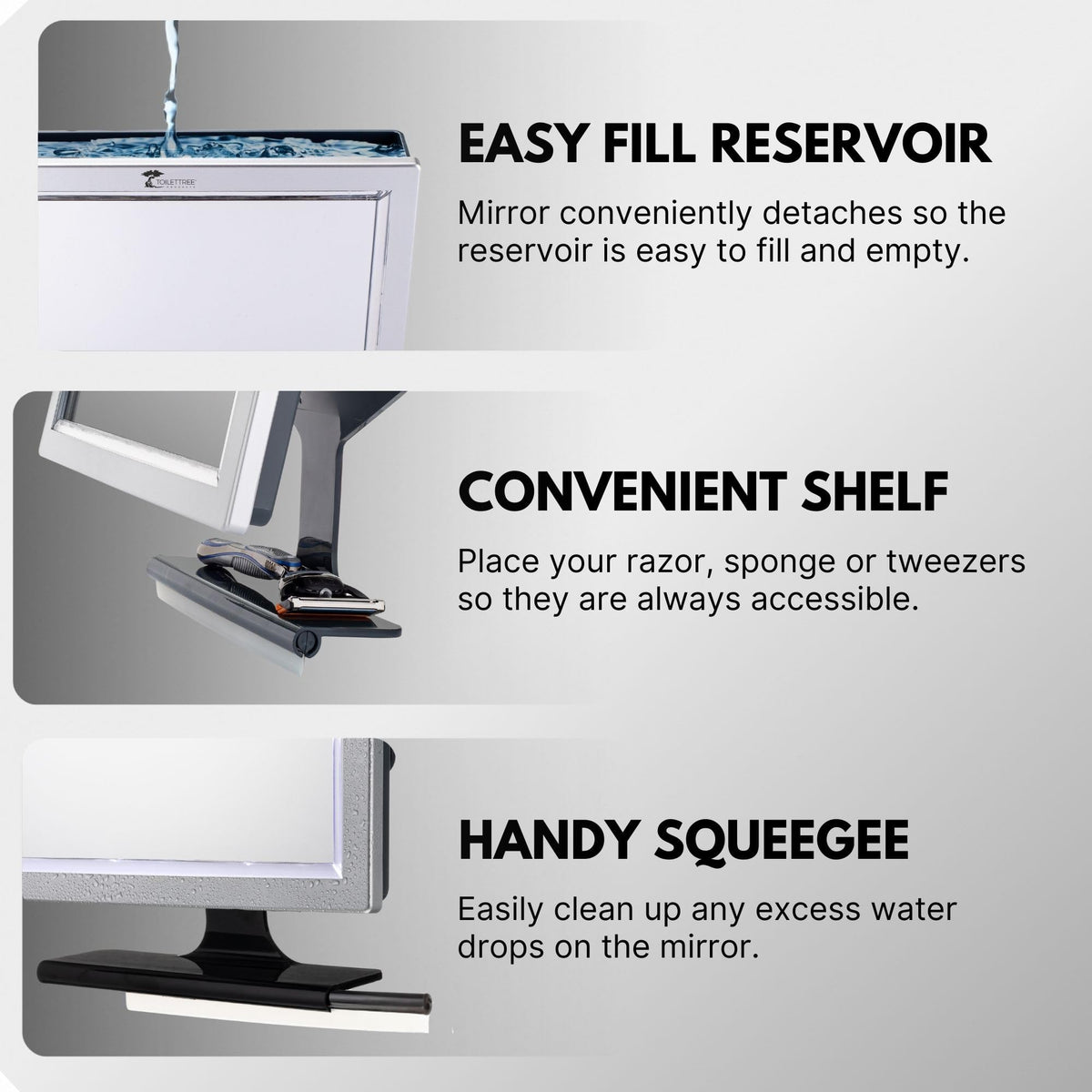 ToiletTree mirror's impact-resistant design survives daily showers and accidental bumps.