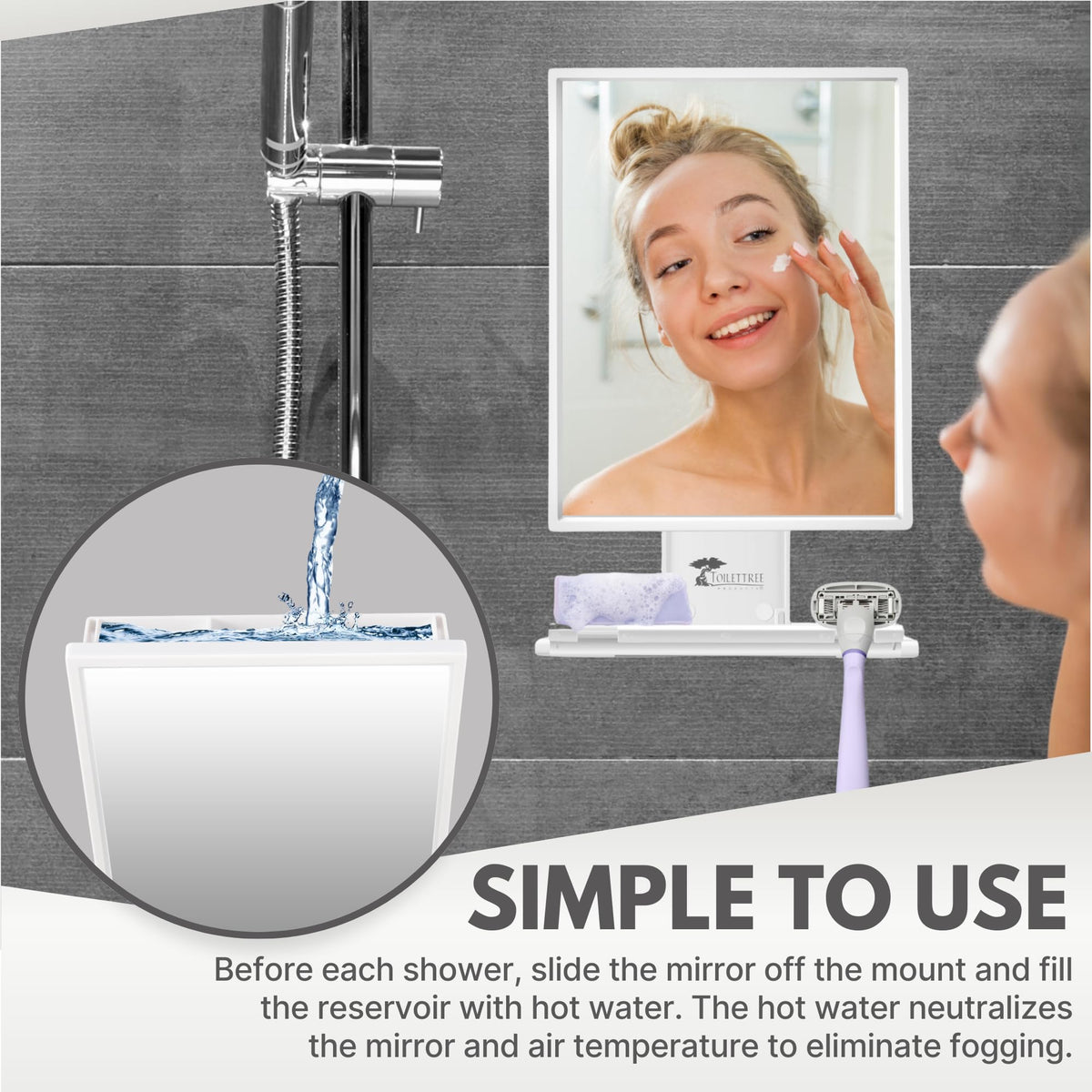 ToiletTree fogless mirror adjustable angle, grooming made easier.