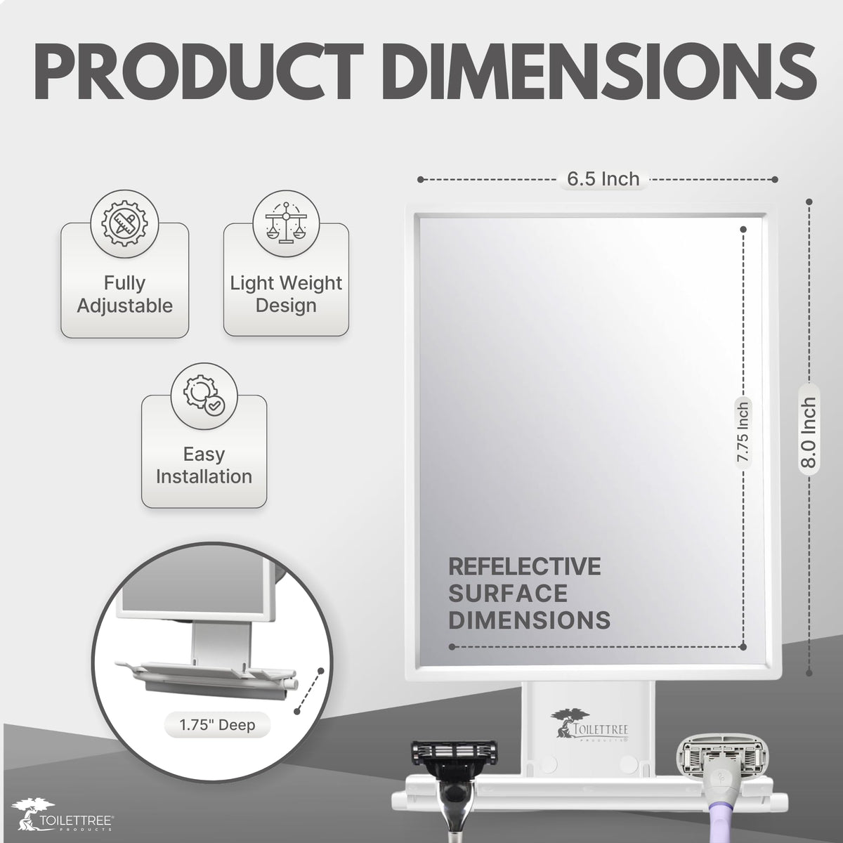 ToiletTree fogless mirror installation, tool-free adhesion to tile surfaces.