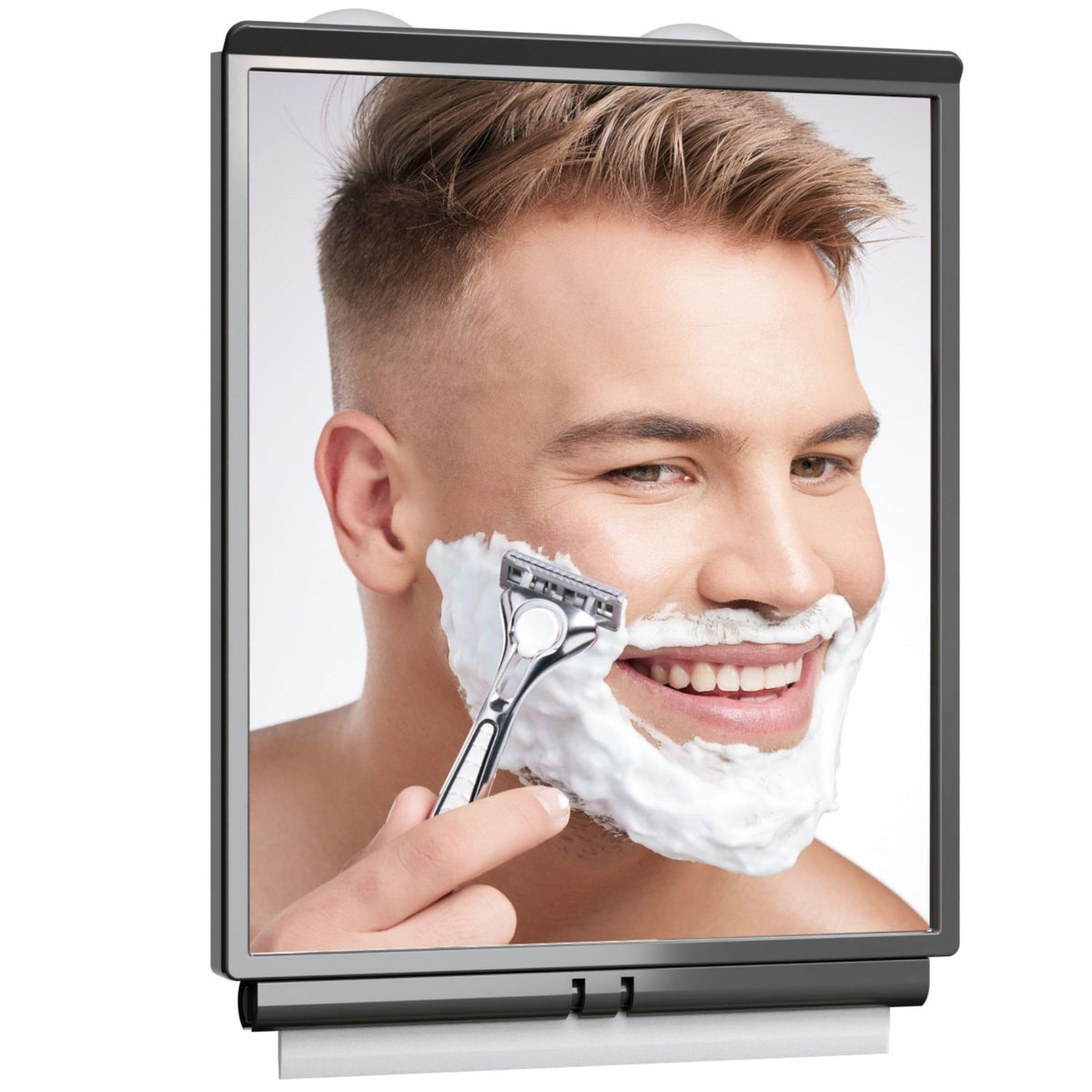 ToiletTree fogless shower mirror provides a clear view for shaving after a hot shower.