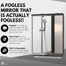 ToiletTree fogless mirror with squeegee helps keep bathroom surfaces rinse-free after showers.