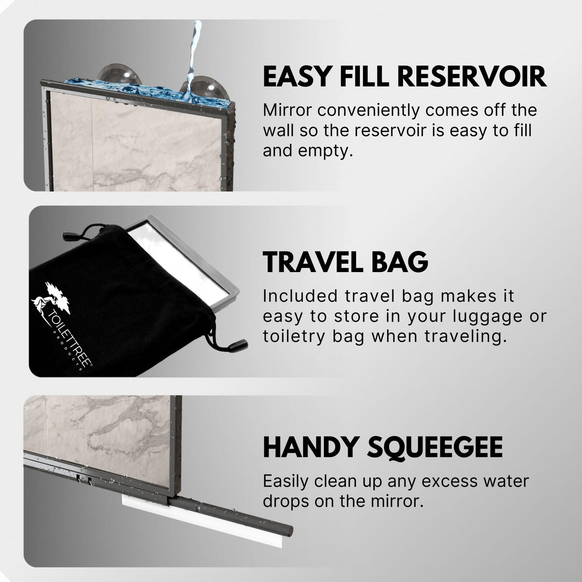 ToiletTree suction cups secure mounts on smooth surfaces without tools.