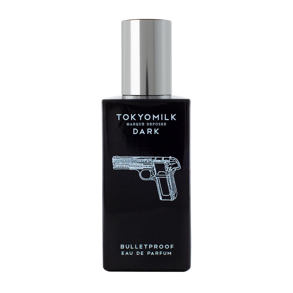 TOKYOMILK Dark Bulletproof bottle front view, unisex fragrance suitable for evening or daily wear.