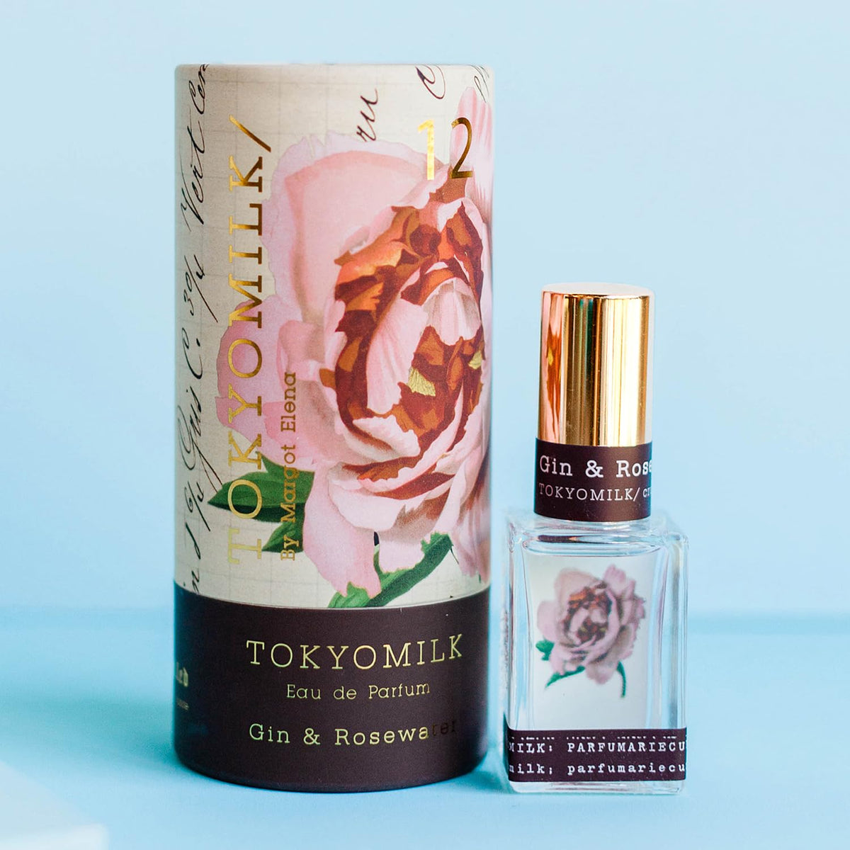 TOKYOMILK Gin & Rosewater bottle close-up showing glass finish for daywear.