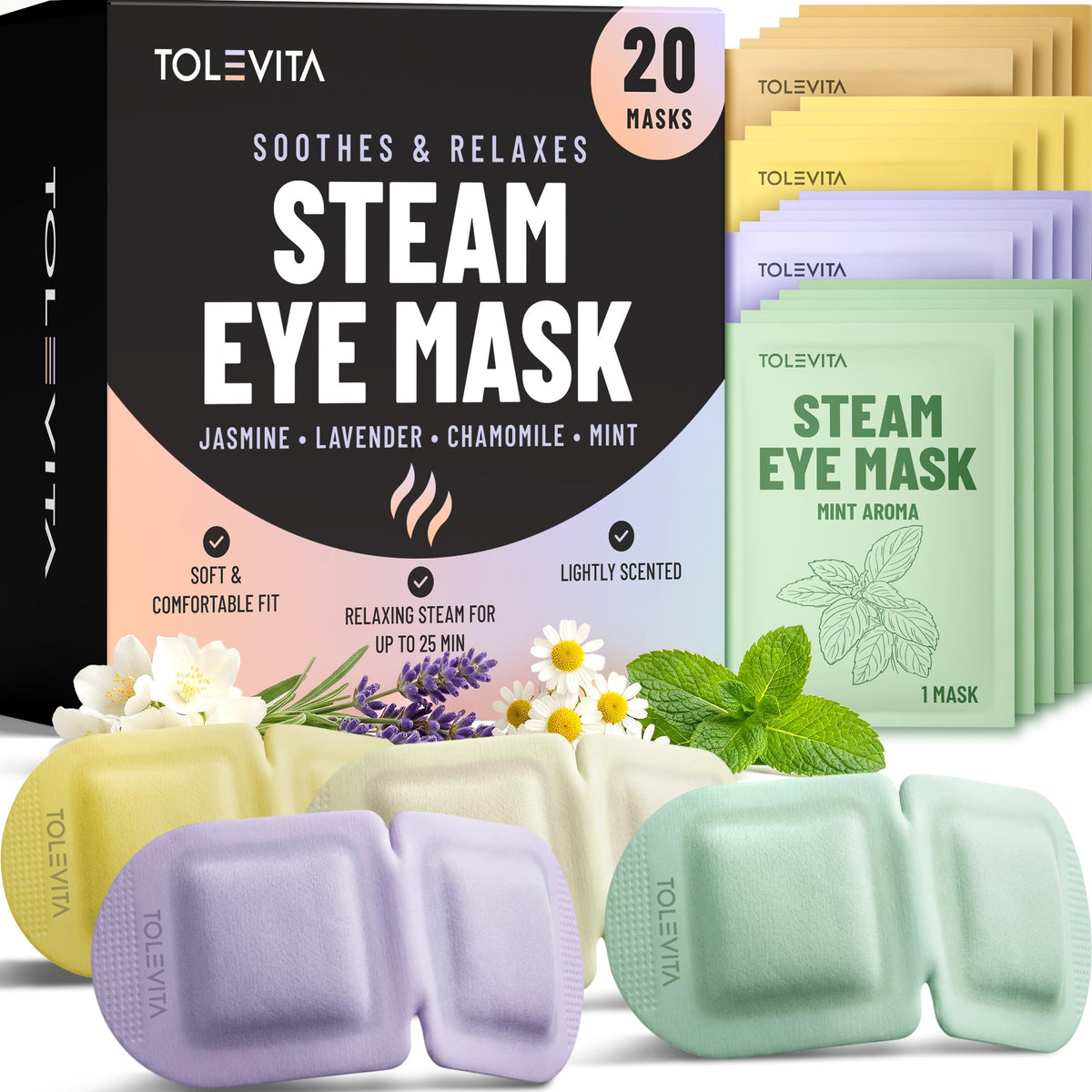 TOLEVITA Steam Eye Mask with lavender scent provides soothing warmth for unwinding after a long day