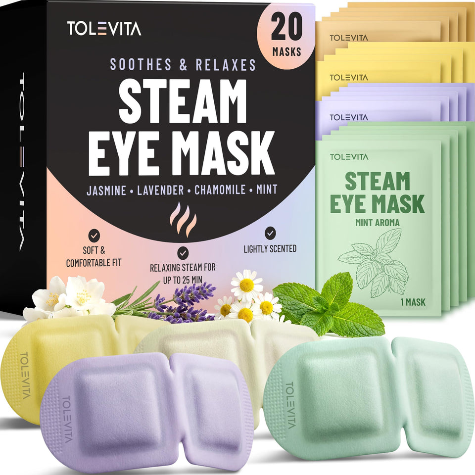 TOLEVITA Steam Eye Mask with lavender scent provides soothing warmth for unwinding after a long day