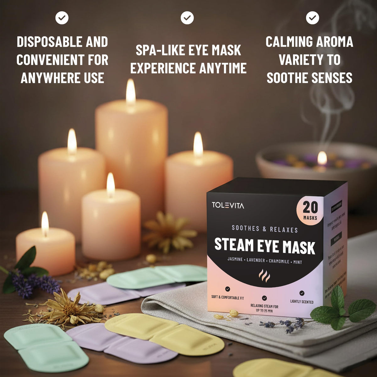 TOLEVITA Steam Eye Mask single use wrap for hygienic convenience on the go