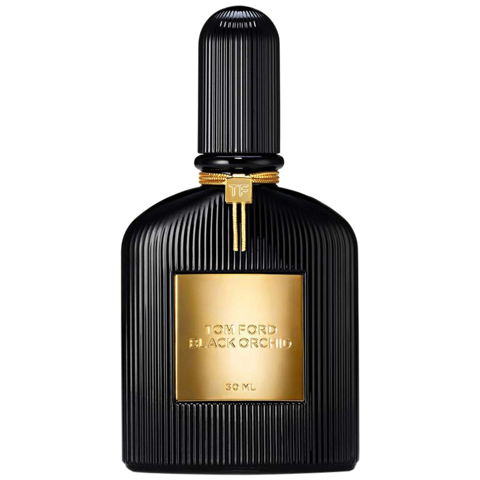 Tom Ford Black Orchid EDP bottle, jet-black art-deco design for an elegant evening fragrance.