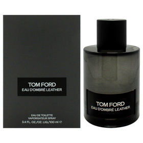 Tom Ford Eau Dombre Leather bottle close-up highlights lasting masculine appeal.