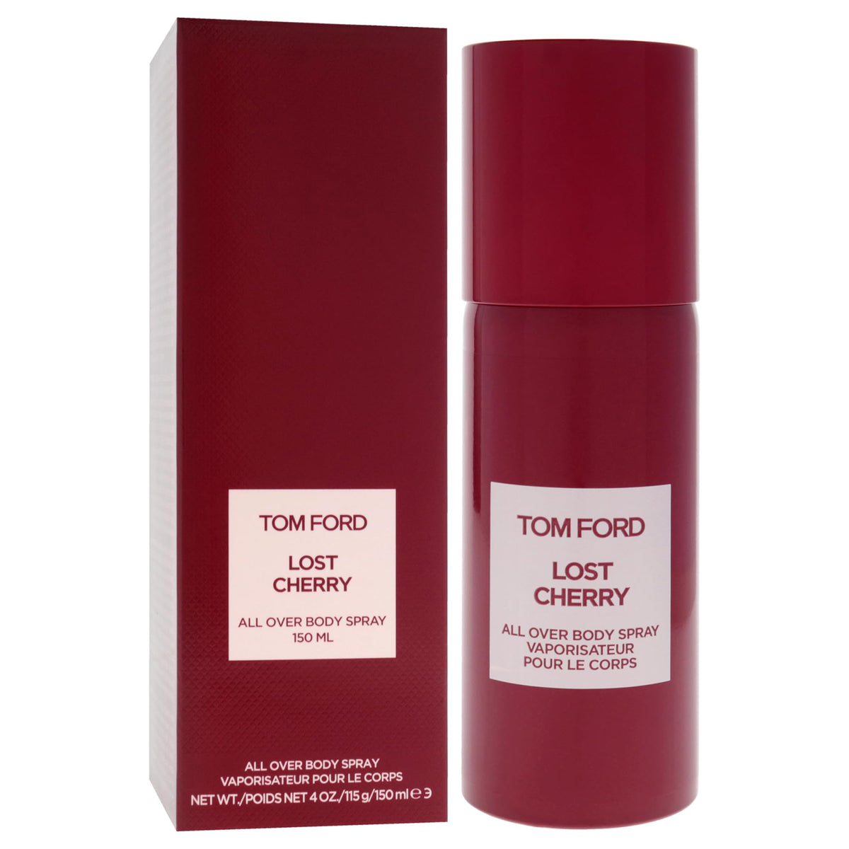 Tom Ford Lost Cherry bottle tilted view highlighting layering potential.