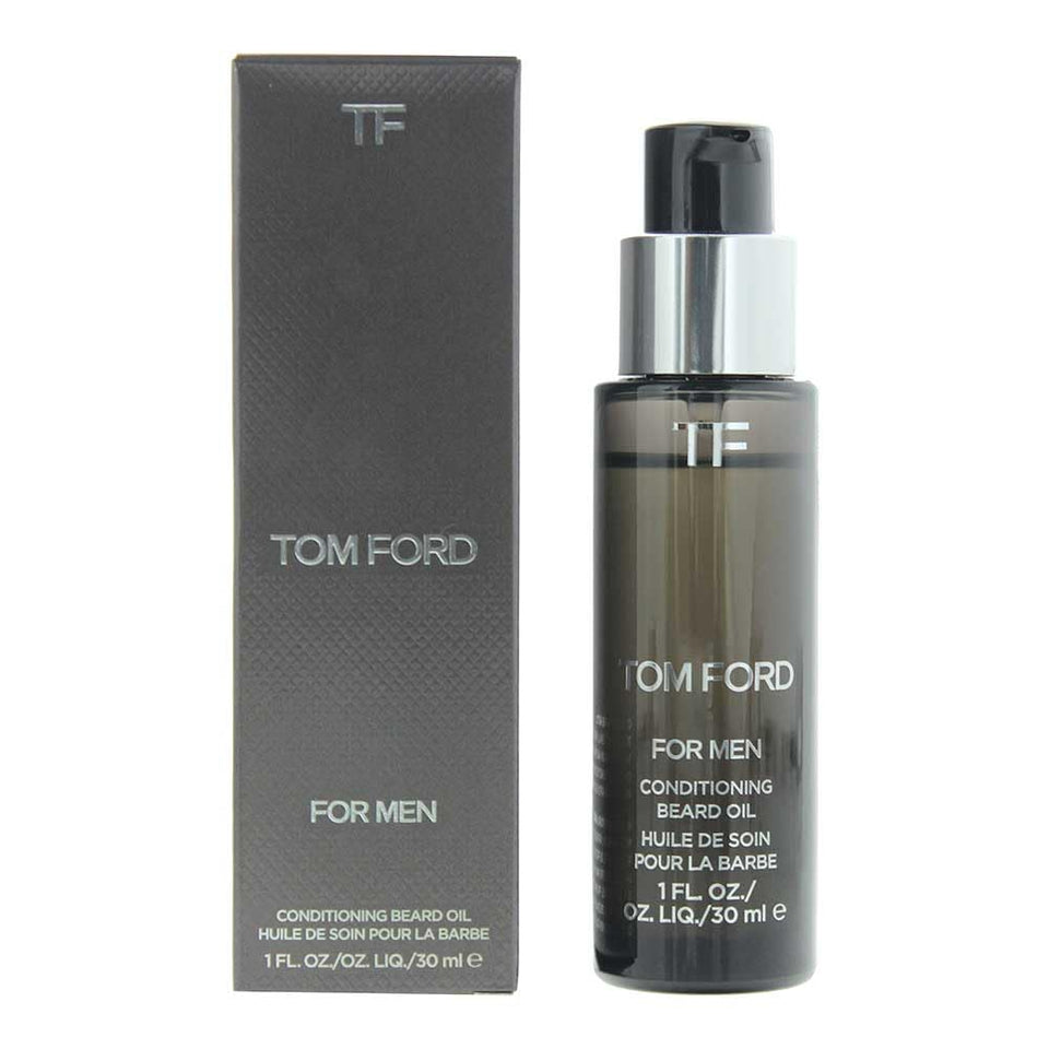 Tom Ford Oud Wood beard oil bottle for conditioning and subtle fragrance