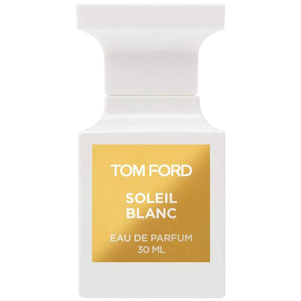 Tom Ford Soleil Blanc bottle close-up, luxurious unisex summer fragrance for sun-kissed occasions