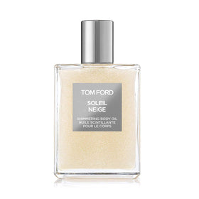 Tom Ford Soleil Neige sheer body oil bottle with platinum glow for radiant skin.