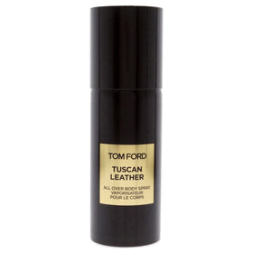 Tom Ford Tuscan Leather Body Spray application demonstrates even spray for daily confidence.