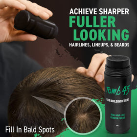 Tomb45 Hair Building Fibers static bonding delivers secure, all-day hold.