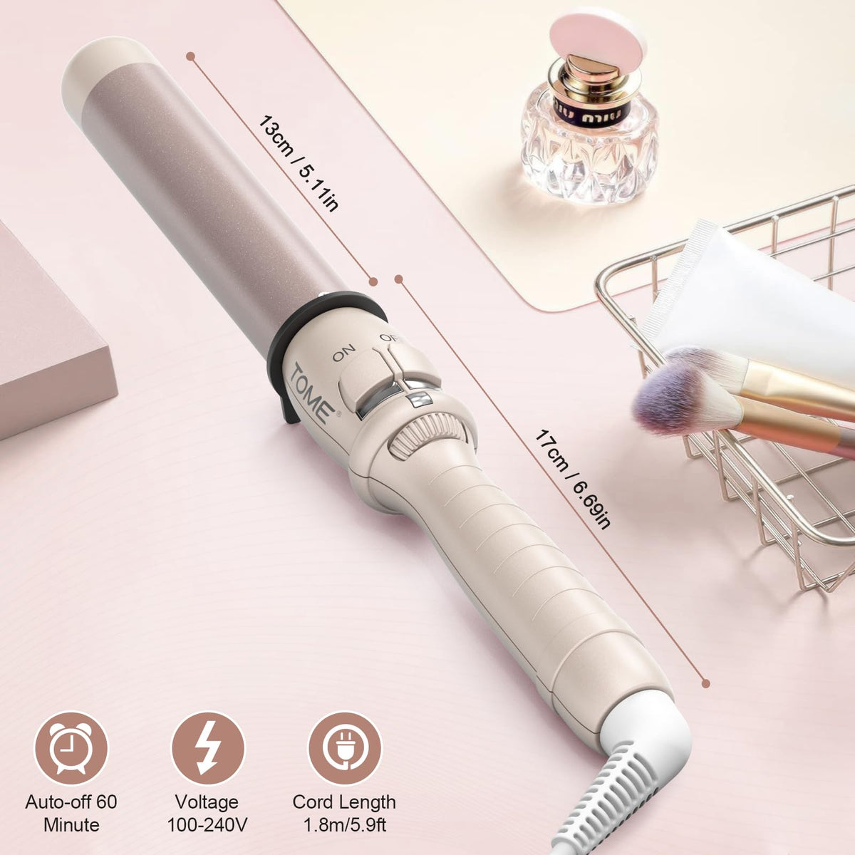 ToMe TOME dual voltage travel-ready curling wand for worldwide styling.