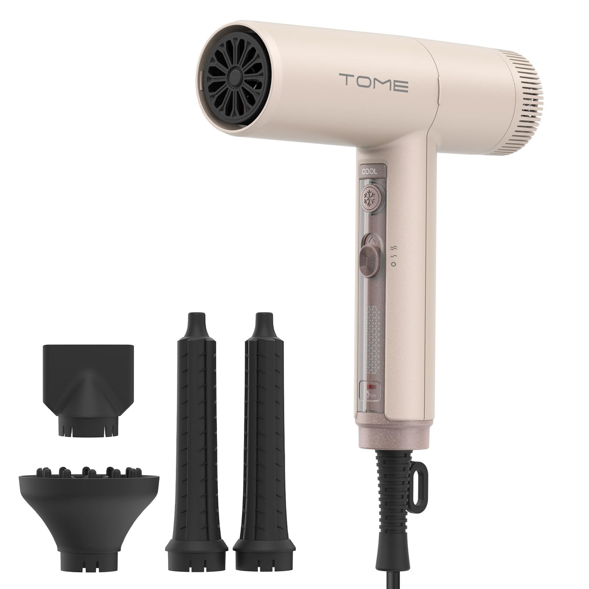 ToMe TOME hair dryer with 1875W EC motor for fast, quiet drying.