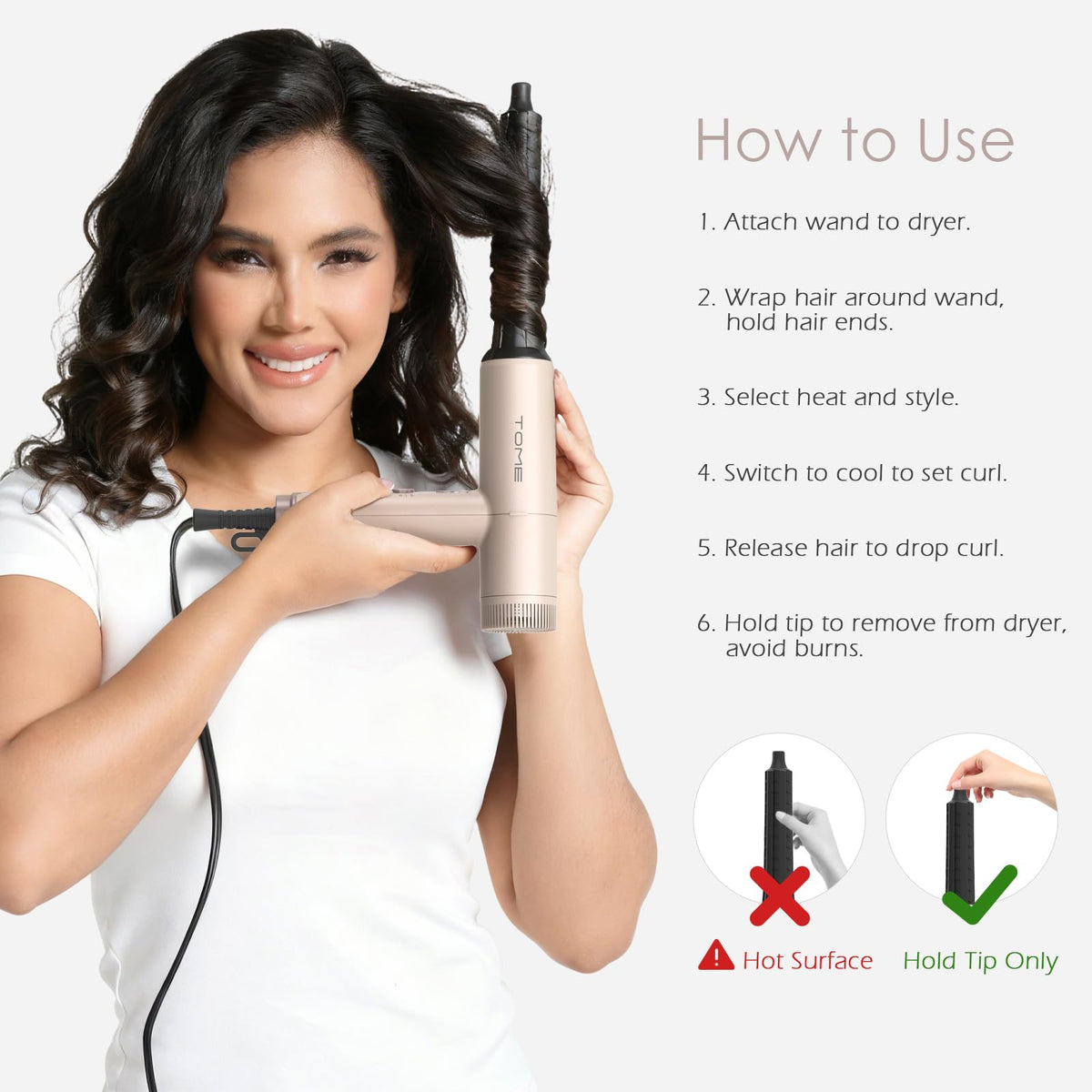 ToMe TOME curling wand attachment for soft, bouncy curls.