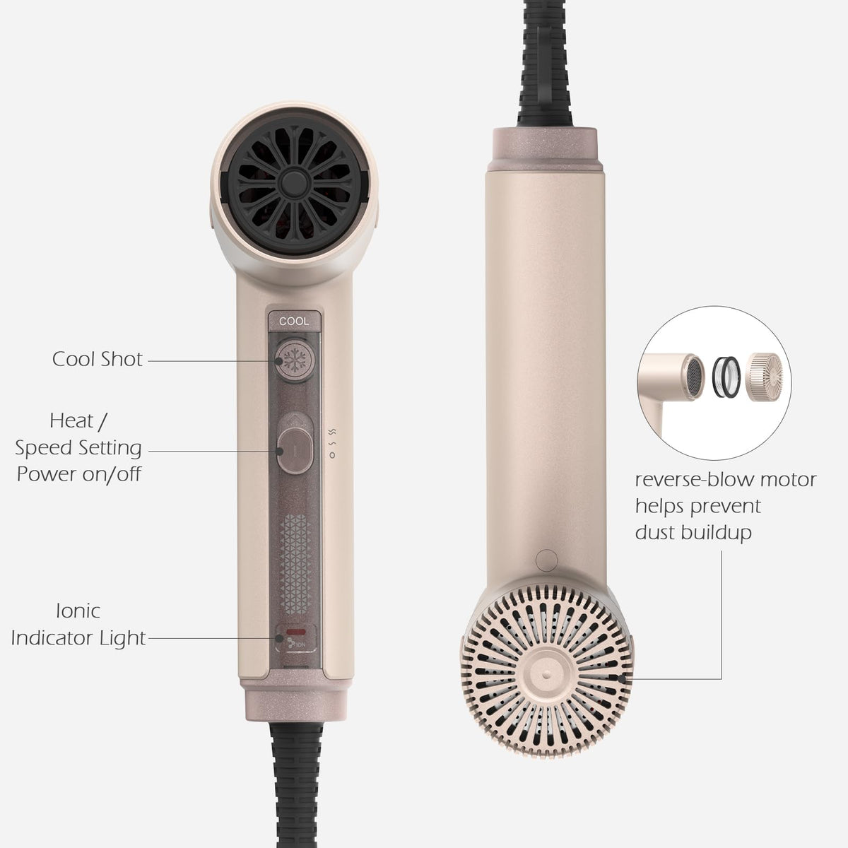 ToMe TOME lightweight dryer at 330g for easy handling.