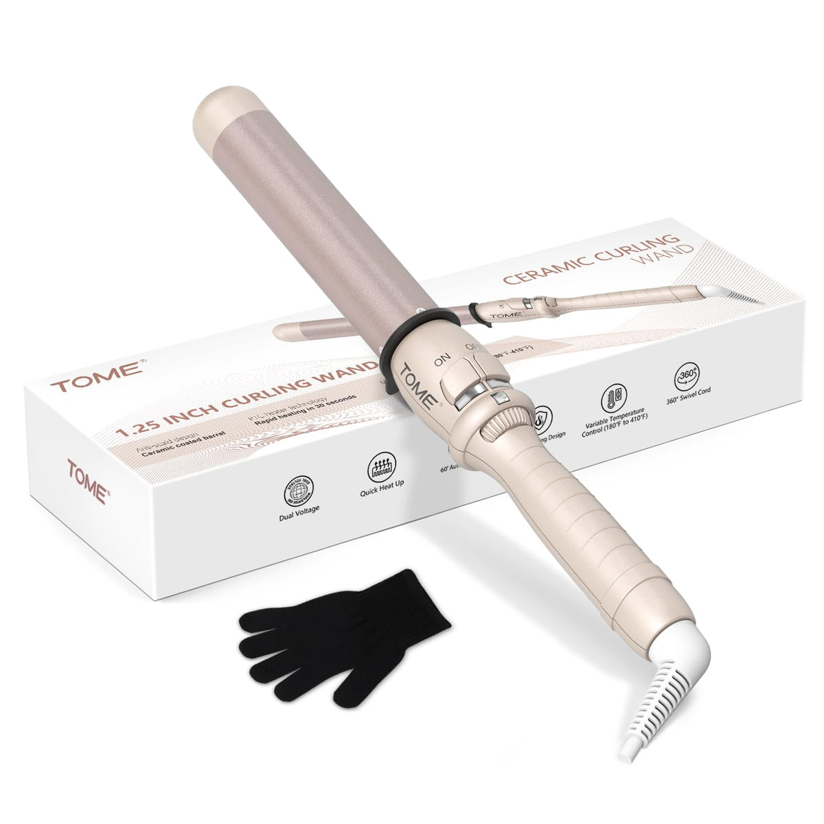 ToMe TOME 1.25 inch large barrel wand showing big waves ready to style with a glossy finish.