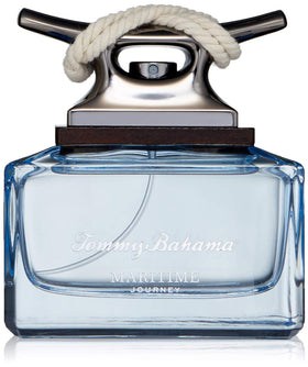 Tommy Bahama Maritime Journey bottle front view with sea-blue tint, premium seaside vibe
