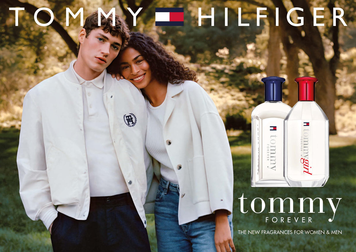 Tommy Hilfiger Tommy Girl Forever bottle close-up highlights pear and bergamot notes.