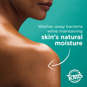 Tom's of Maine Lemon Bergamot bar soap label close-up highlighting aloe vera and natural ingredients.