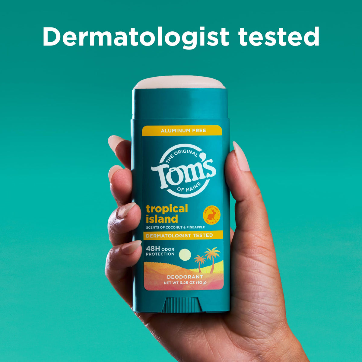 Container made from 100% recycled plastic for Tom's of Maine deodorant.
