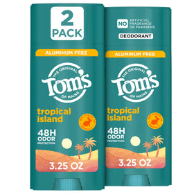 Tom's of Maine Tropical Island deodorant stick front view with aluminum-free protection.