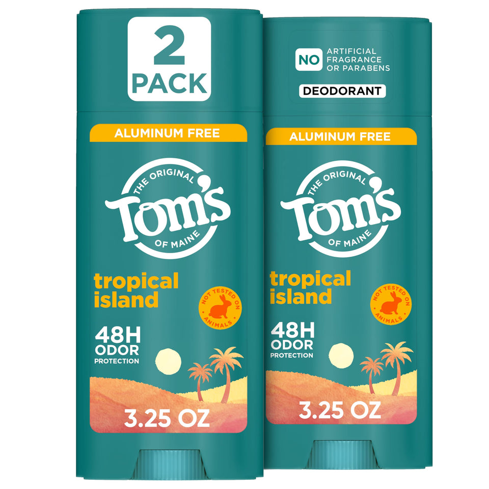 Tom's of Maine Tropical Island deodorant stick front view with aluminum-free protection.